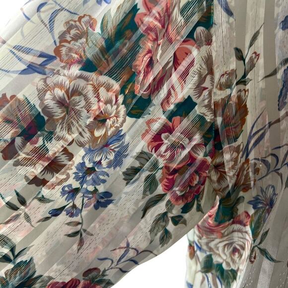Vintage Victoria's Secret Gold Label Blouse Floral White Striped Satin Womens L - Picture 3 of 5